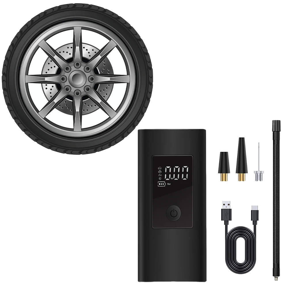 منفاخ إطارات كهربائي 3000 مللي أمبير بطارية مضخة هواء محمولة شاشة الكريستال السائل منفاخ إطارات لاسلكي يناسب سيارة دراجة نارية دراجة وكرة