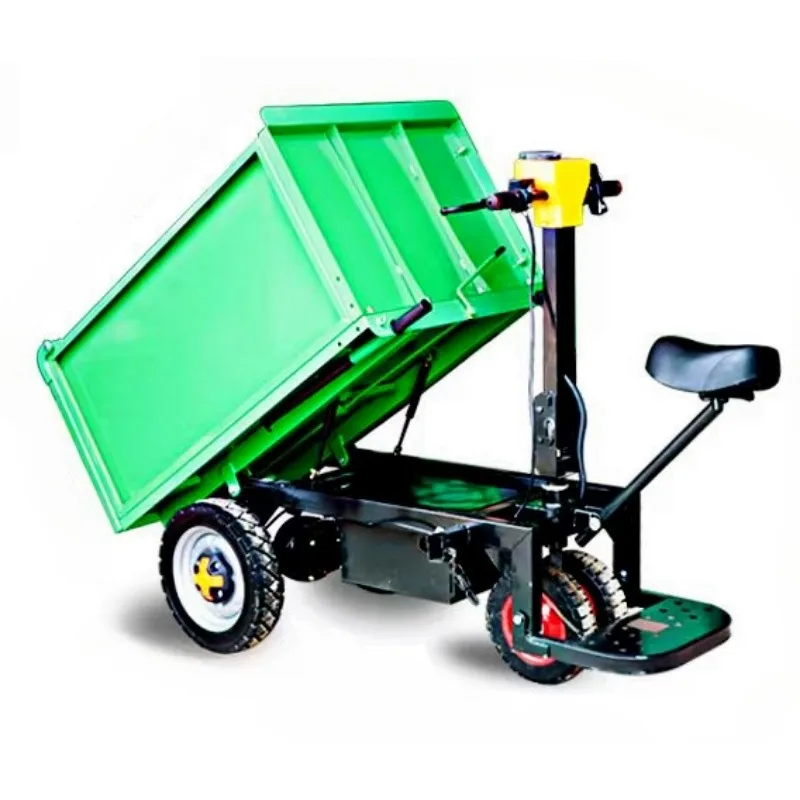 Electric tricycle hydraulic self dumping and climbing bucket concrete sand brick transport vehicle