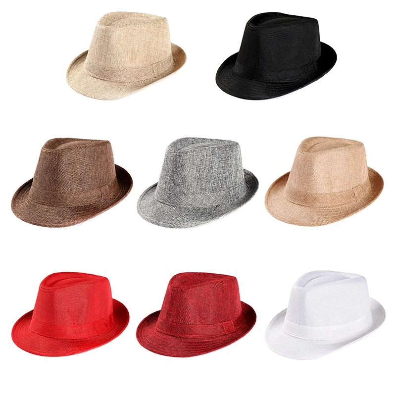 Men Women Fashion Jazz Hat Breathable Linen Cowboy Caps Straw Weave Sun Hats Summer Retro Chapeau Fedoras 1920s Classic Panama