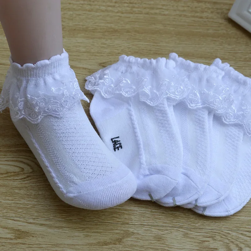 

4-Pack Kids Lace Socks Girls Cotton Ankle Socks Spring Summer Thin Japanese Style Princess White Dance Socks for Baby Toddler
