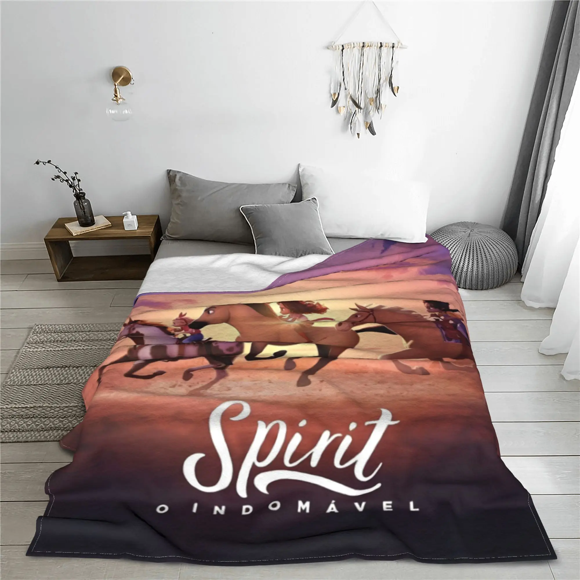 Spirits Cartoon Riding Free Knitted Blanket Lucky Adventure Anime Flannel Throw Blanket Bed Lightweight Multi-function Rug Piece