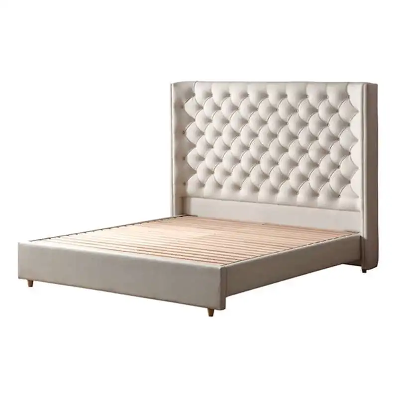

French minimalist, modern minimalist fabric bed, cream wind double bed