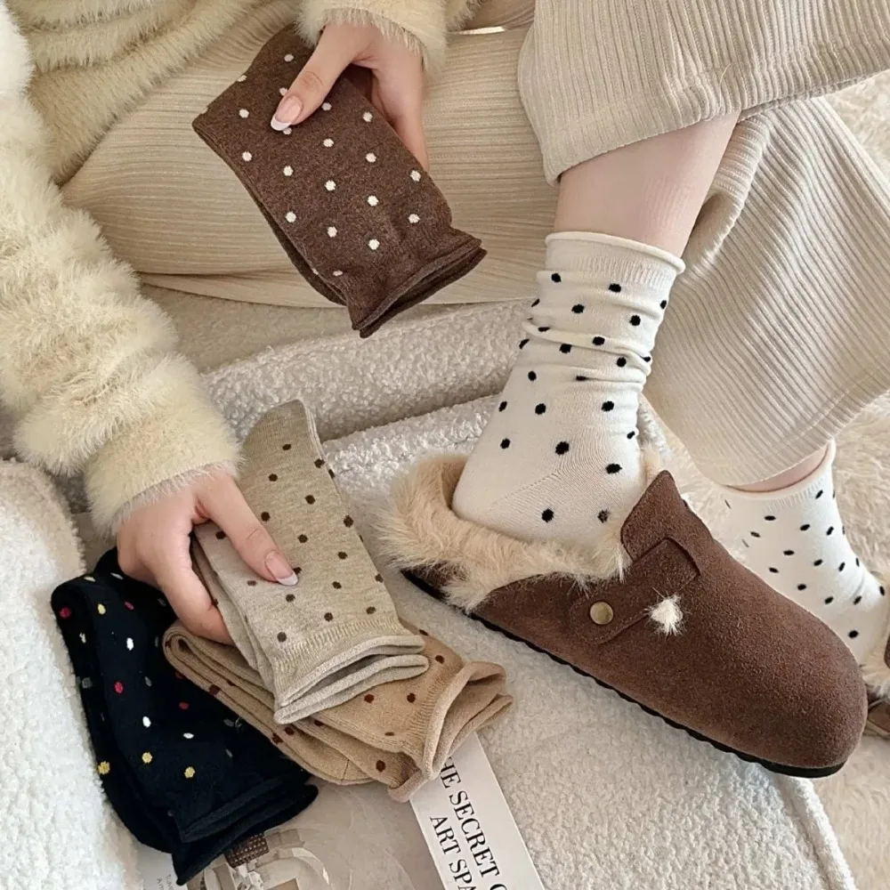 

Wool Socks Women Thick Warm Middle-tube Socks Polka Dot Cute Thermal Long Socks Christmas Gift Autumn Winter Japanese Kawaii New