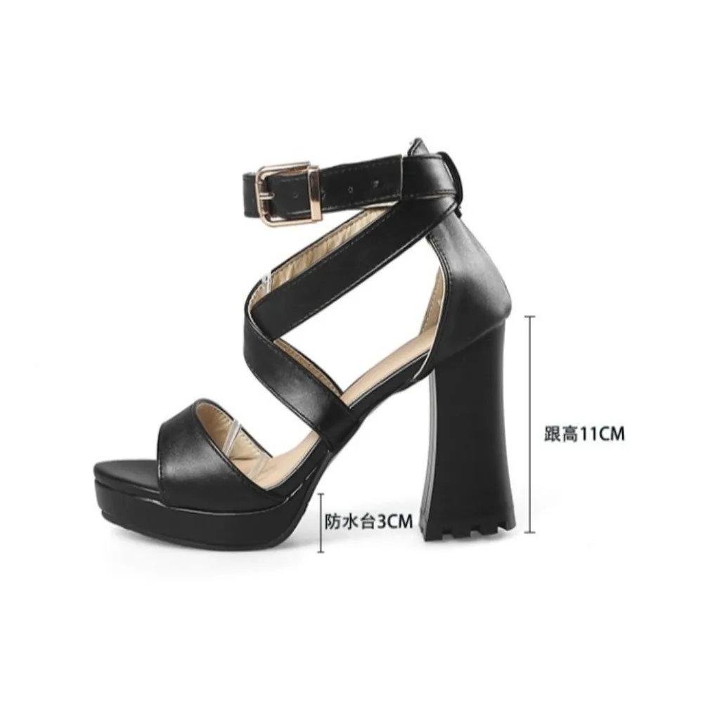 Women Ankle Strap Platform Sandals 11CM Block High Heels Open Toe Big Size 32-50 Black Yellow White Party Dress Shoes T8675 view 4