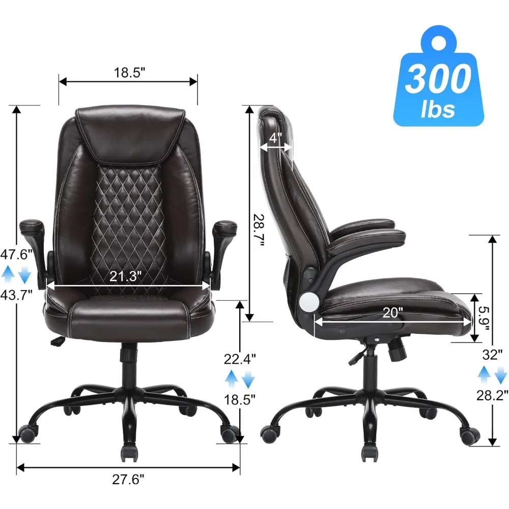 كرسي مكتب تنفيذي عالي التحمل بتصميم مريح، كرسي من جلد البولي يوريثان بسعة 300 رطل مع دعم قطني قابل للتعديل، 360 درجة ° دوار، إعادة #2
