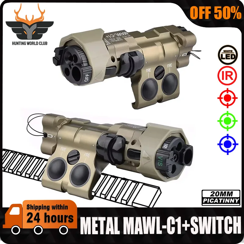 

WADSN Metal Upgrade MAWL C1 Red Blue Green Laser Airsoft MAWL LED Hunting Lamp CN IR Illumination Dual Function Pressure Switch