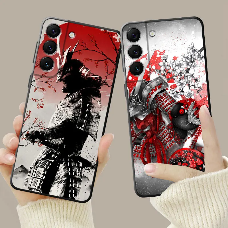 Samurai Japan Dragon Mask Swallows Warrior Case For Samsung Galaxy S24 S23 S22 S21 S20 FE Ultra S10 Plus Note 20Ultra 10Plus