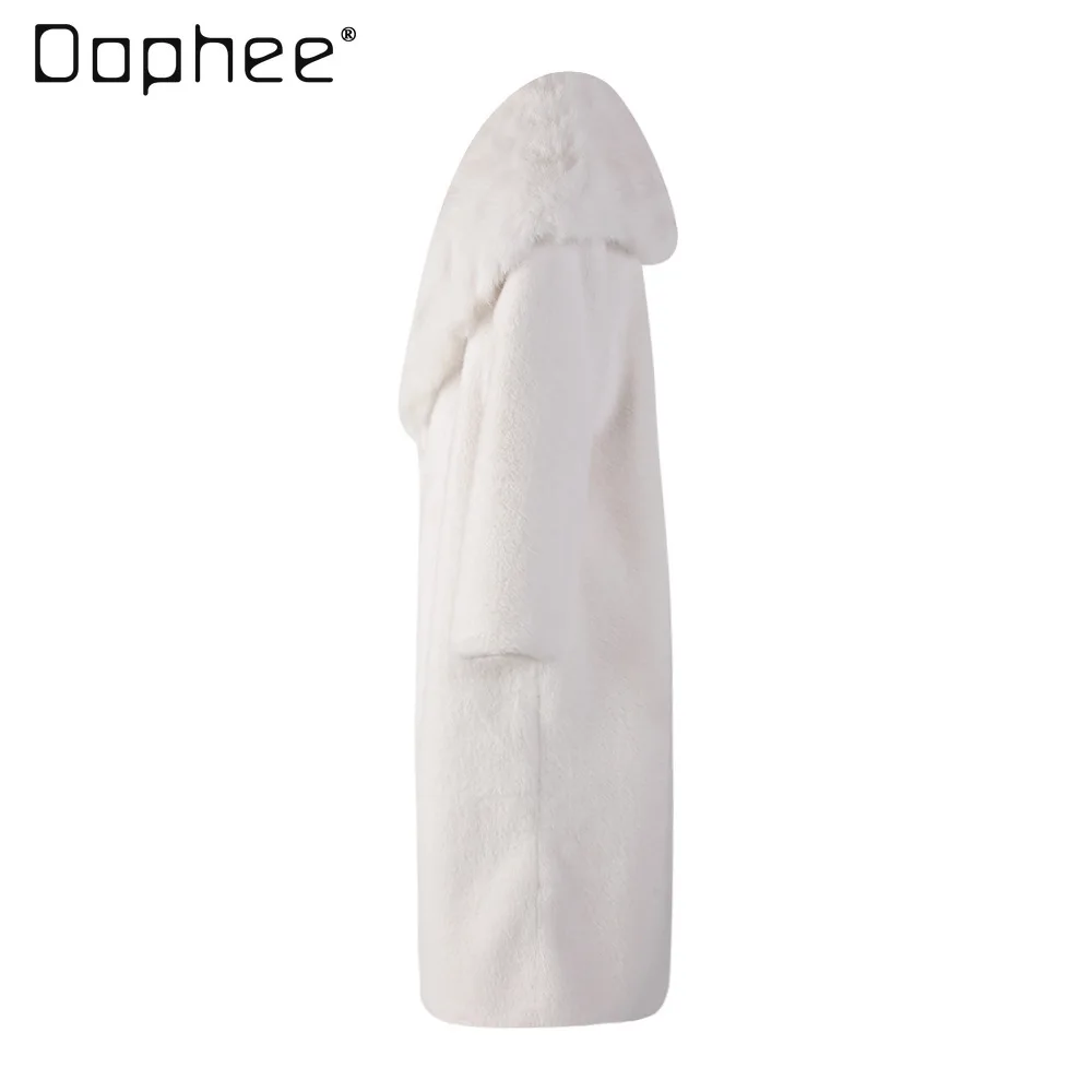 Large Lapel Loose Casual Mid-length Wool Coat for Women Winter New Office Lady Fashion Versatile Thicken Warm Faux Fur Coat