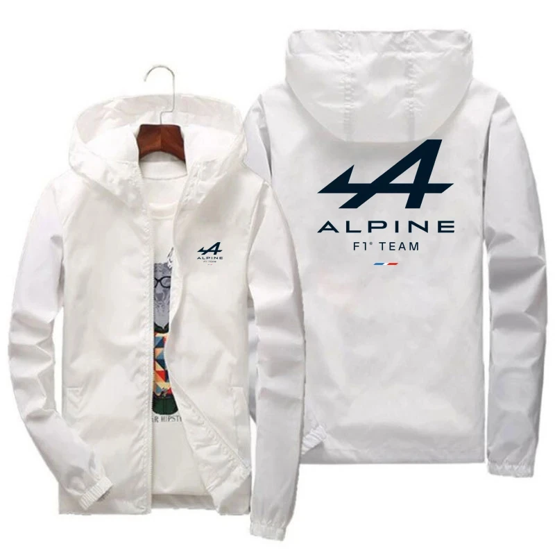 Fashionable gabardine jacket for men, zipper jacket with printed Pablo Alpine F1 team logo, autumn motorcycle top