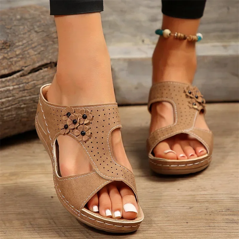 

Sandals Women Retro Heels Sandals for Summer Shoes Women Slip on Wedge Soft Heeled Slippers Indoor Outdoor