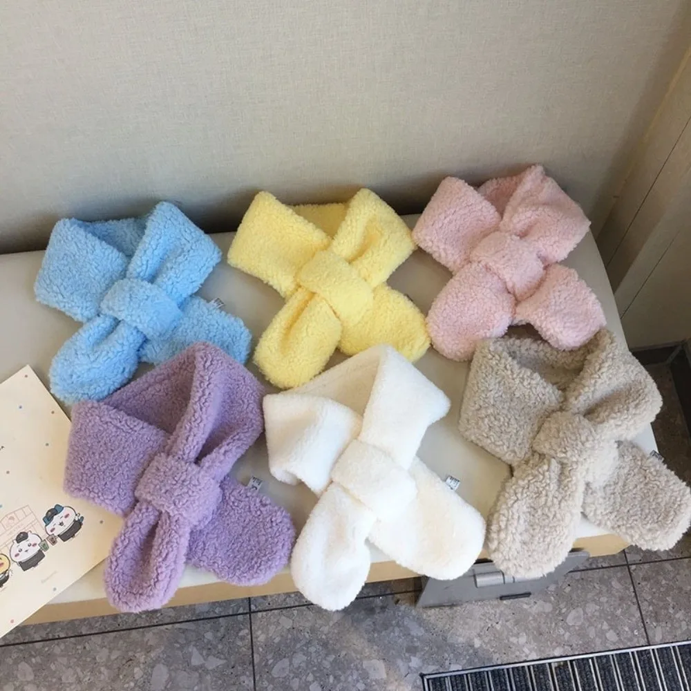 Bufanda de invierno cálida a la moda para niños, bufanda de lana de cordero suave de felpa, chal grueso bonito para niños y niñas