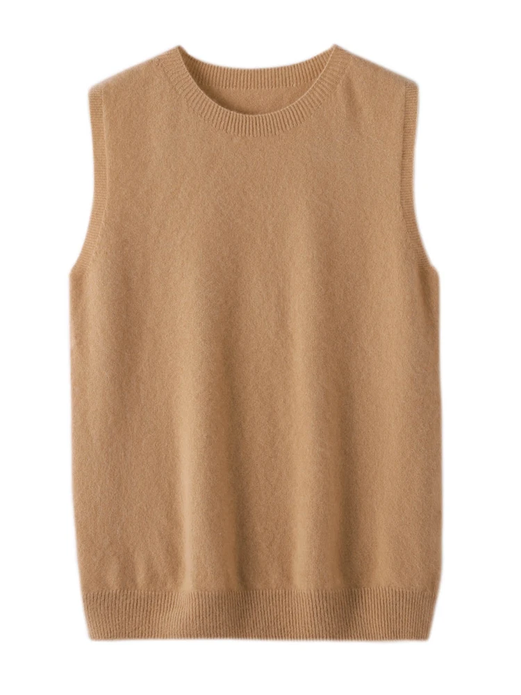 Jersey básico sin mangas con cuello redondo para mujer, suéter informal de lana merina de 100% para primavera y verano, chaleco liso, Tops de punto