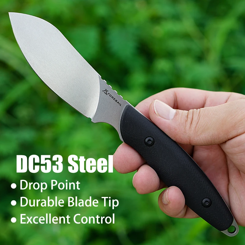DC53 Steel Fixed Blade Knife,Ergonomic Grip G10 Handle,Camping Outdoor Fishing Hiking, Rope Cutting Emergency ToolPortable Knife