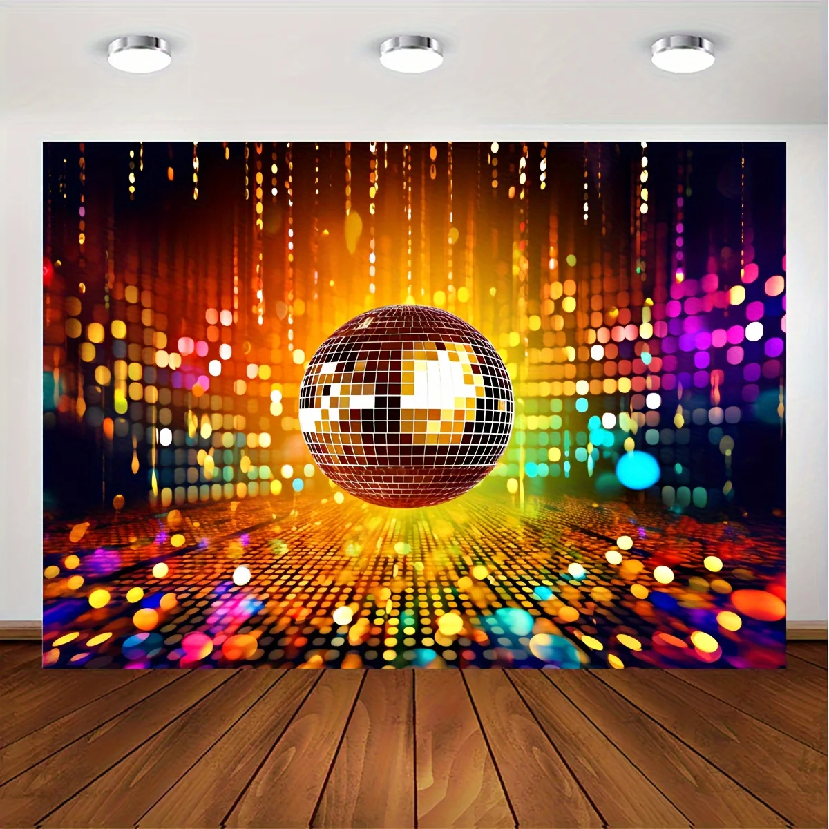 Retro disco party background, let's go crazy glow birthday background night, banner decoration