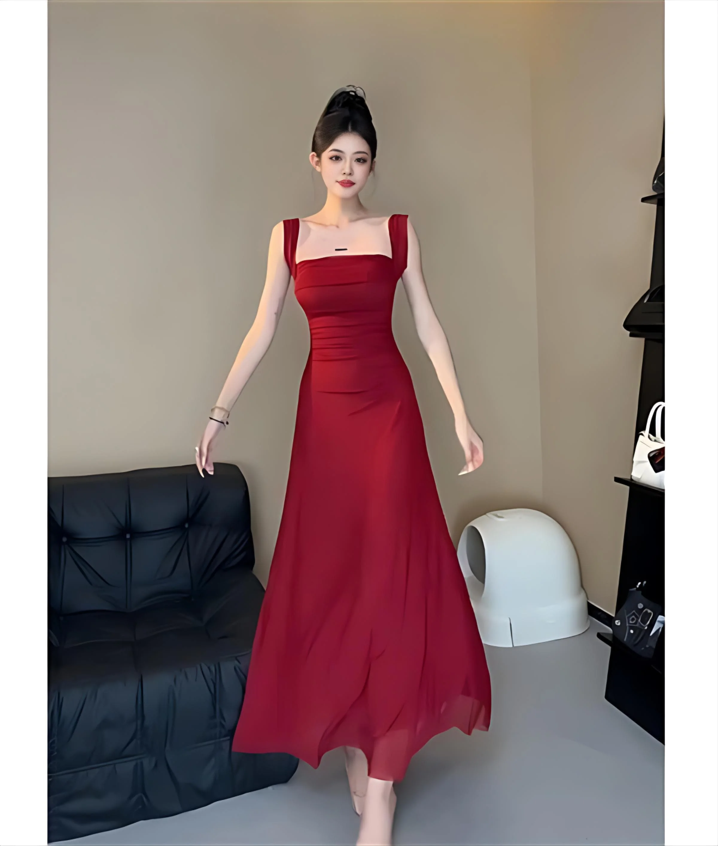 Vestidos Mujer Matrimonio Sin Mangas Milkmaid Ruched Recogido Smocking Elasticidad Cintura Apretada Cordón Ajustable Equipado Commute