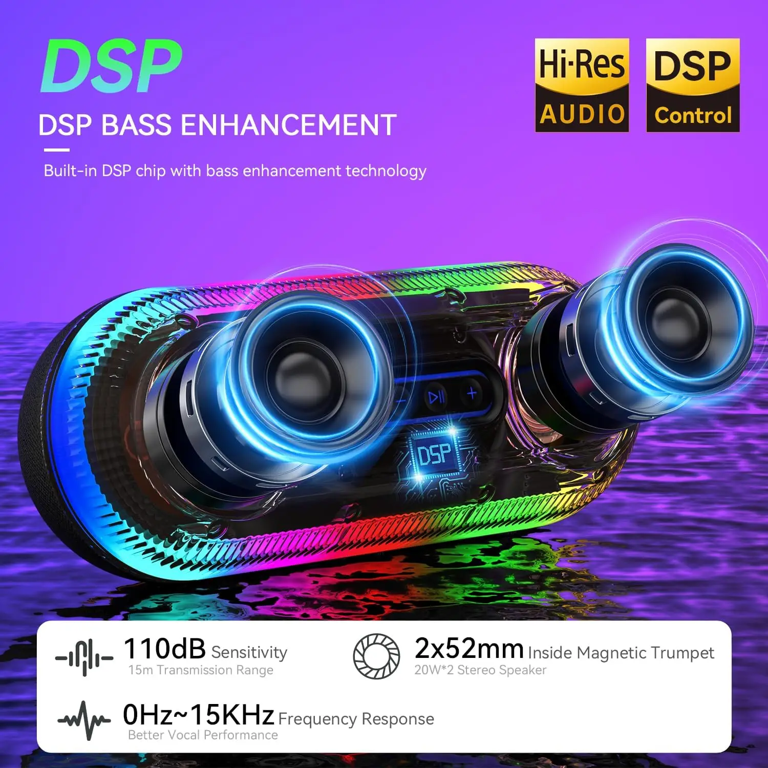 S100 Wireless Bluetooth Speaker RGB Transparent Audio 3D Surround Sound Subwoofer TWS Stereo Outdoor Waterproof Card Speakers