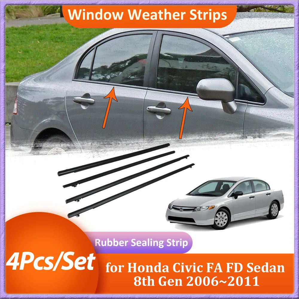 Car Window Weather Strips for Honda Civic FA FD Sedan 8th Gen 2006~2011 2007 2008 Silver Black Window Rubber Sealing Accessories