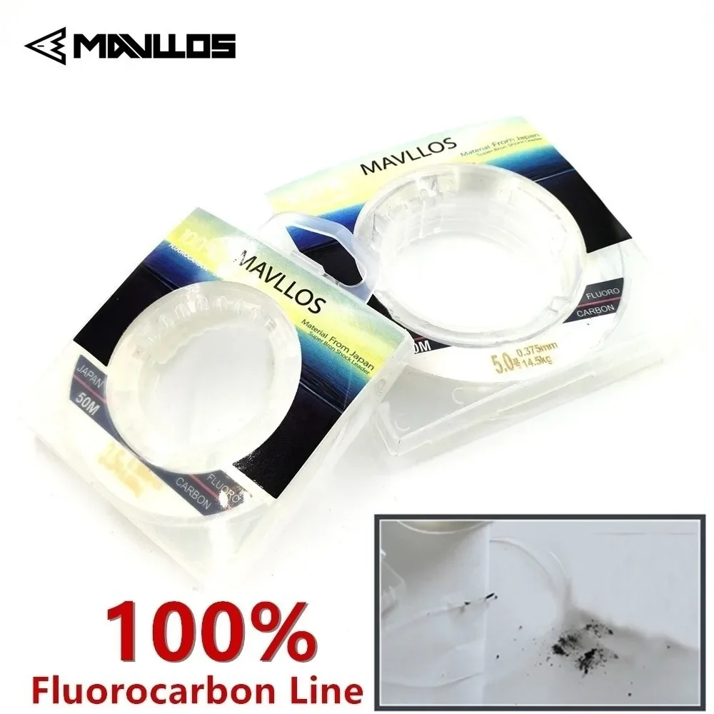 Mavllos Ancient Fluorocarbon Fishing Line 50m  Sink Monofilament Fluorocarbon Line Invisible Ture 100% Carbon Leader Line