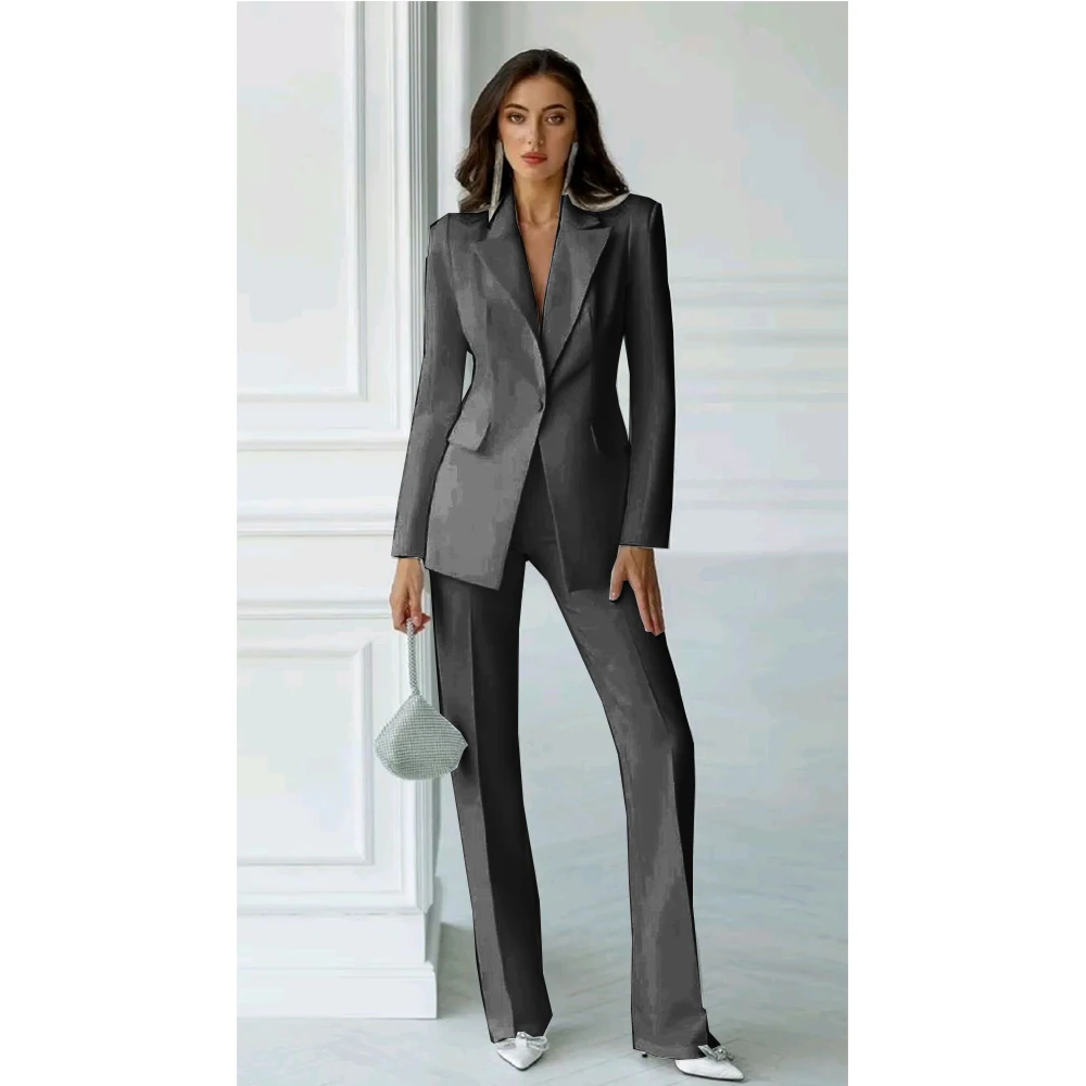 Elegant Commuting and Workplace Wear Women Winter Suits Women\'s Solid Color Serge Two-piece Set Groups of Pant Sets Party Suit