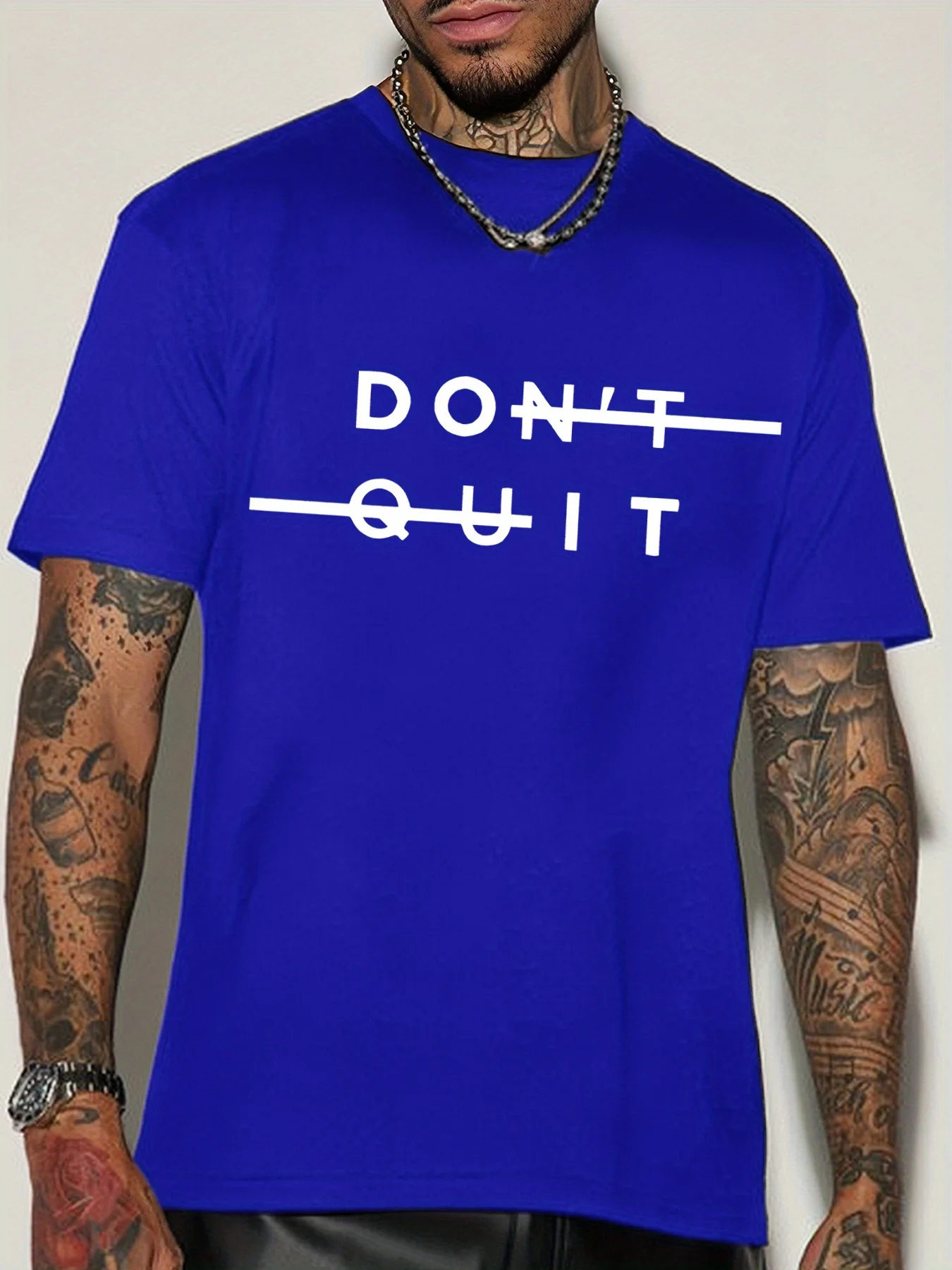 Men Short Sleeve Crew Neck T Shirt Dont Quit Positive Motivational Text Graphic Mindset Theme Casual Cotton Streetwear Tee