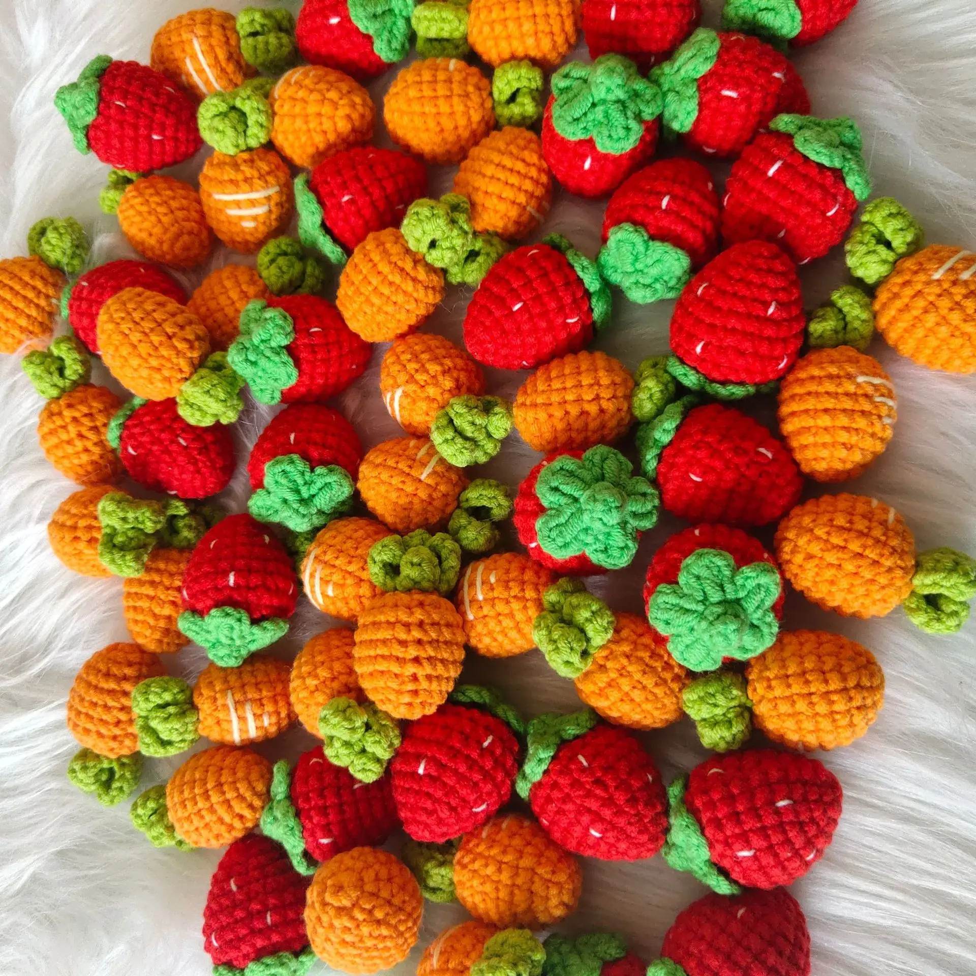 3PCS Yarn Crochet Strawberry Fat Radish Pineapple Patch For Hat Shose Cloth Cute Cartoon Wool Crochet Fruit Sticker Hairpin Acce