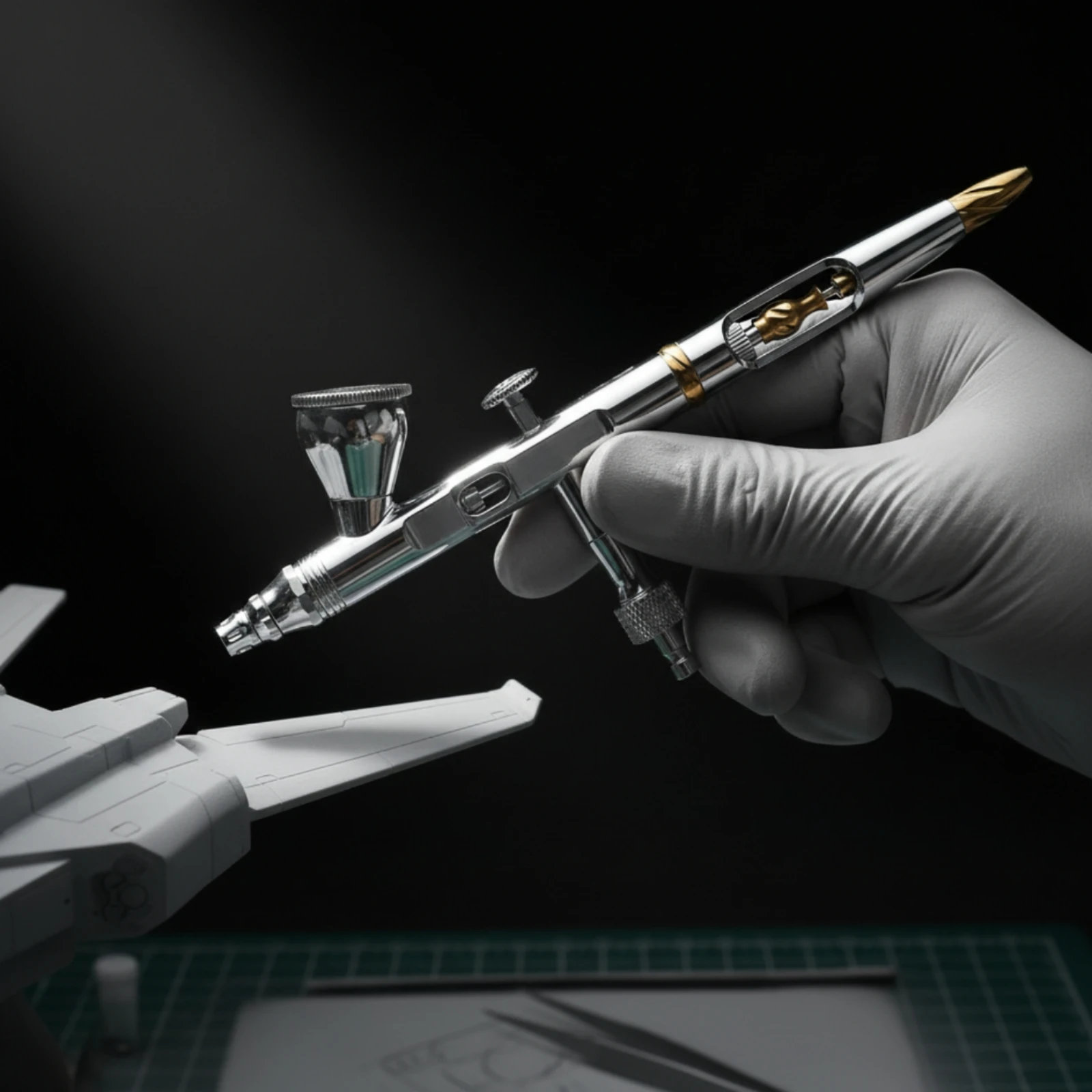 twinAction Model Airbrush with Interchangeable Nozzles Hobby Use Airbrush with Top-Mounted Paint Cup Versatile Ergonomic