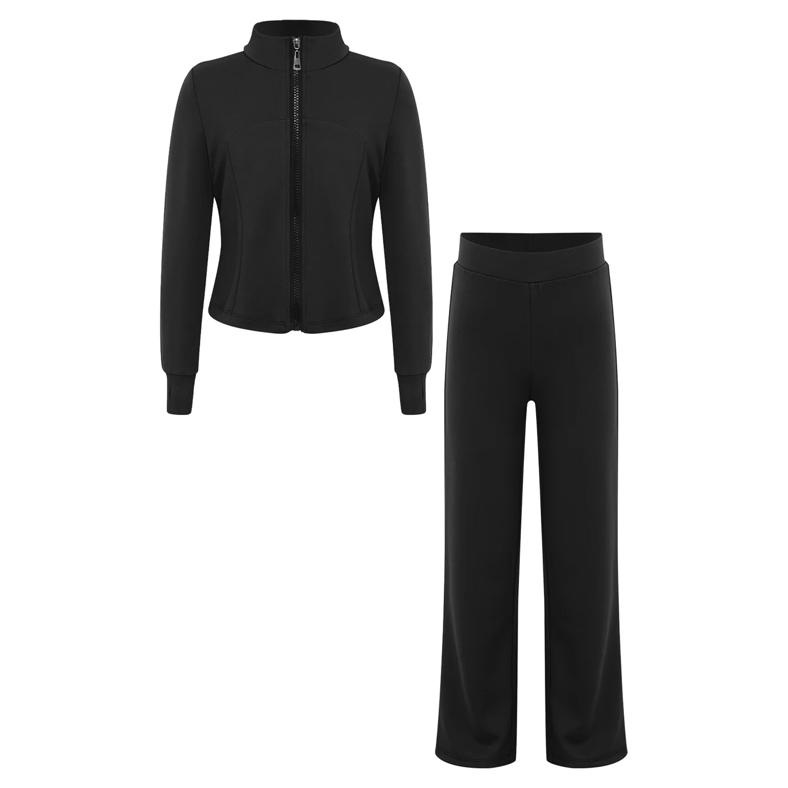 الفتيات الحديثة ممارسة الرقص الزي قطعتين الرياضة مجموعة تجريب ممارسة الجري الملابس طويلة الأكمام Thumbholes سترة + السراويل #2