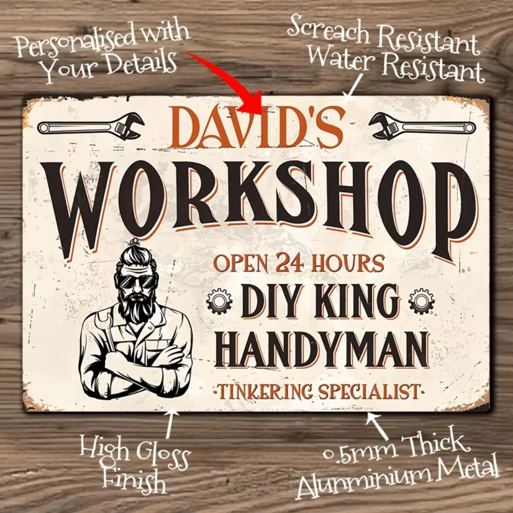 Custom Retro Aluminum Sign, DIY Metal Wall Decor, Funny Gift for Dad Garage & Grandpa Workshop