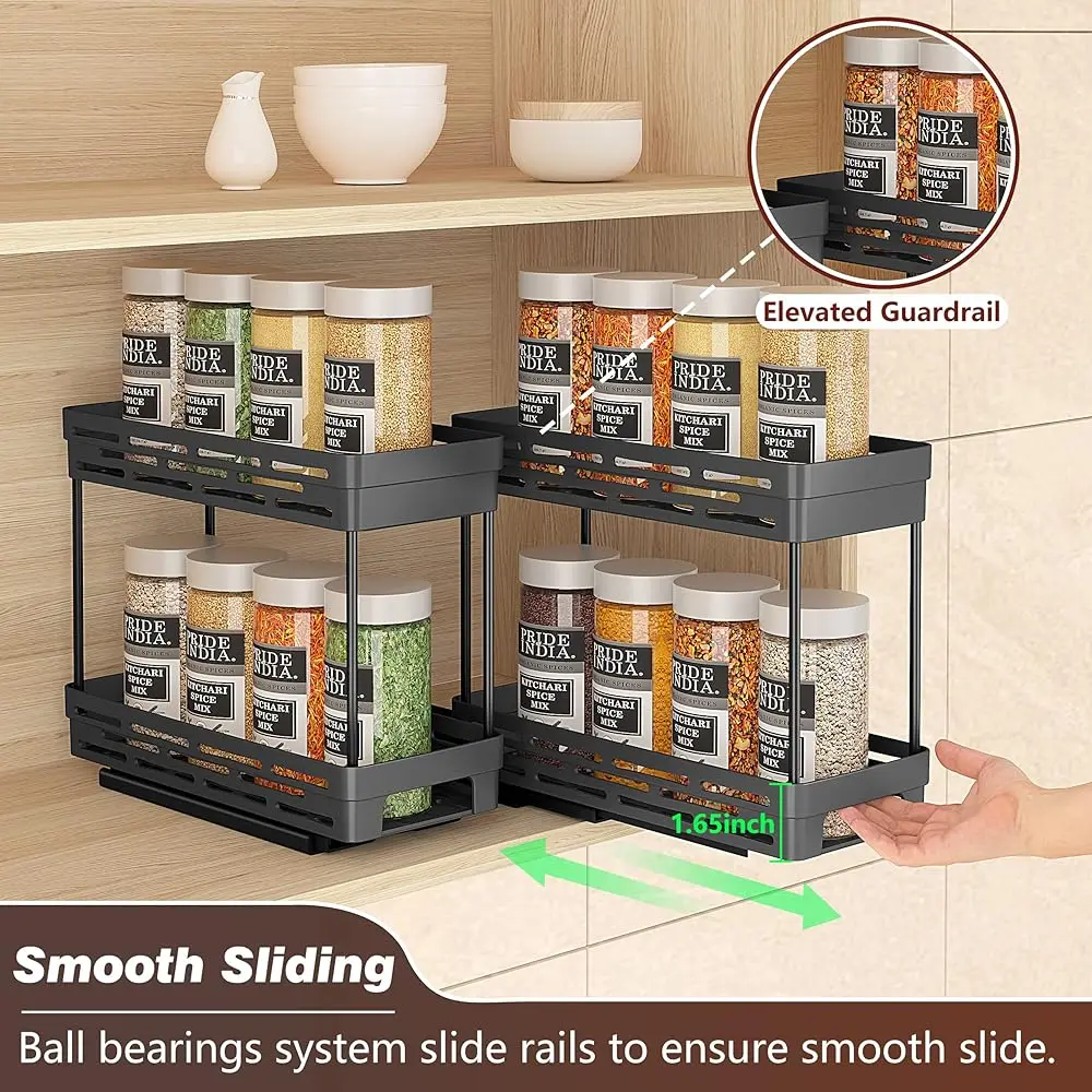 2 Packs Pull Out Spice Ra Organizer For Cabinet, Slide Out Spice Racks Organizer, Easy To Install Spice Cabinet Organizers,