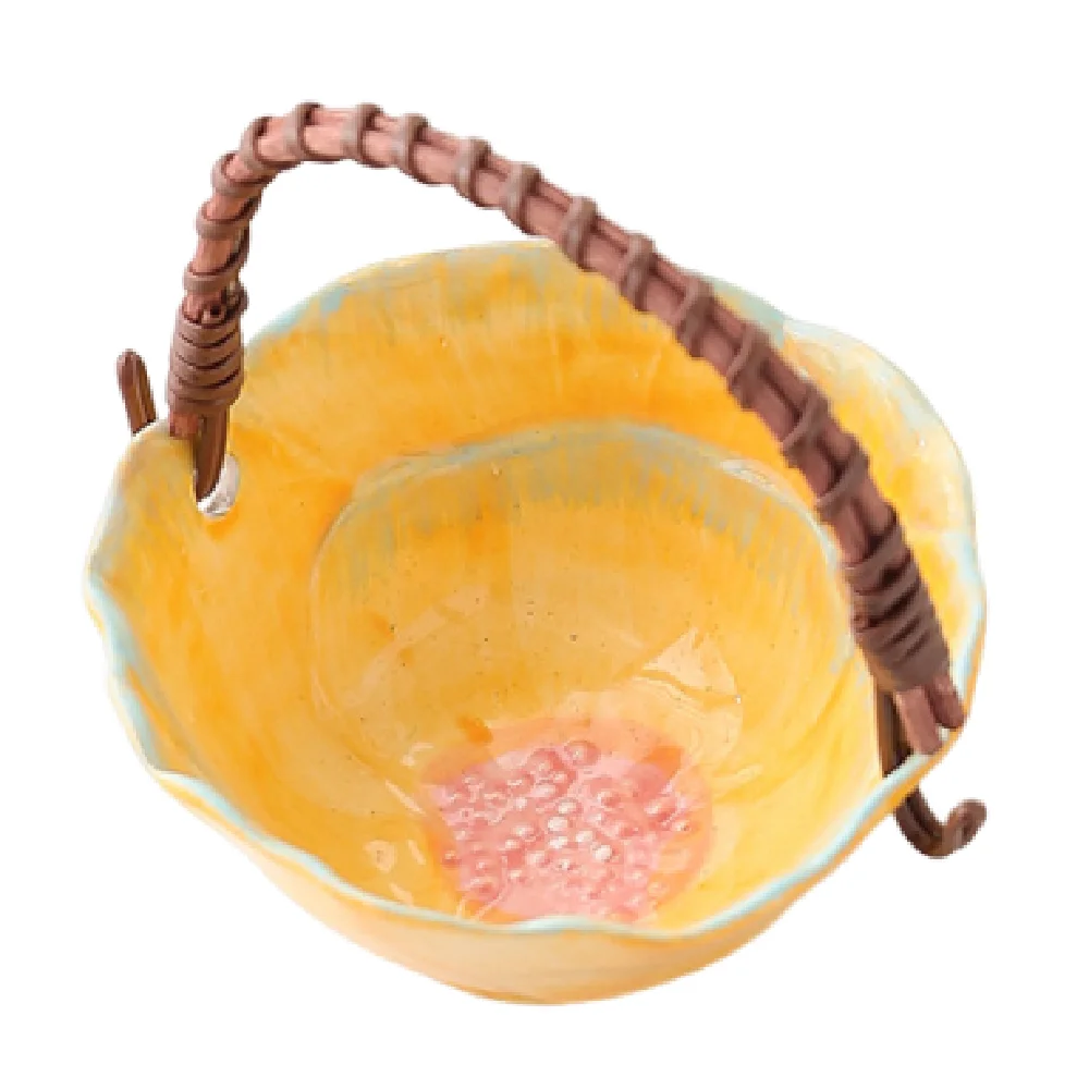 

Flower Design Ceramic Fruit Basket Portable Colorful Jewelry Storage Basket Smooth with Handle Dried Fruit Storage Basket Gift