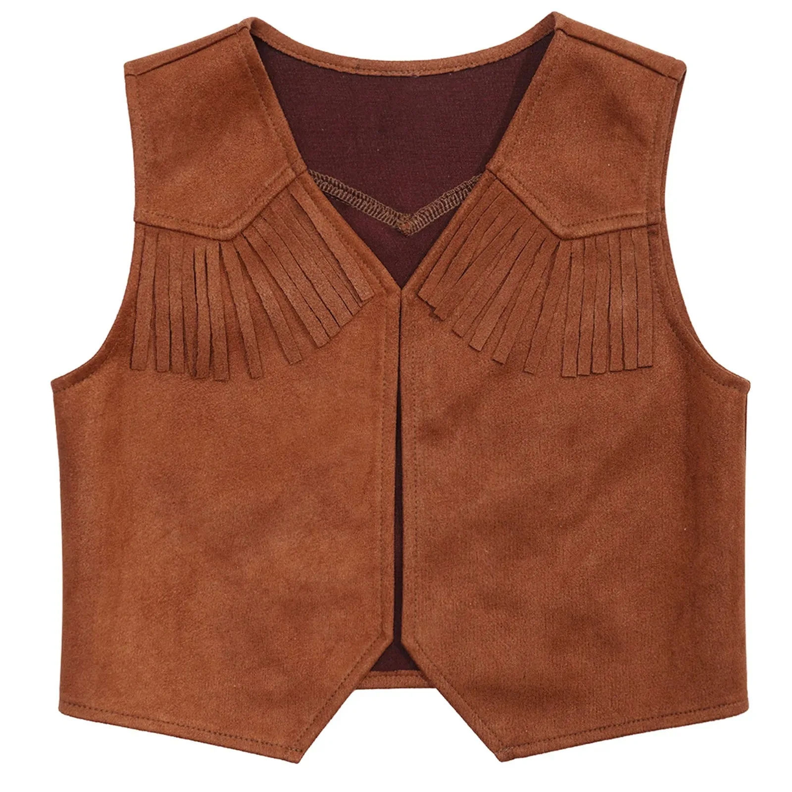 Kids Halloween Western Cowboy Cowgirl Cosplay Performance Costume Fringe Decor Open Front Vest Waistcoat for Carnival Party