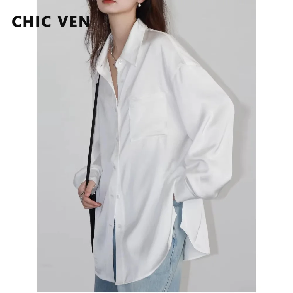 

CHIC VEN Новая женская рубашка с длинным рукавом, оверсайз, белая, с боковым разрезом, свободная, офисная, для женщин, блузки, топы для девушек, весна-лето 2026, одежда