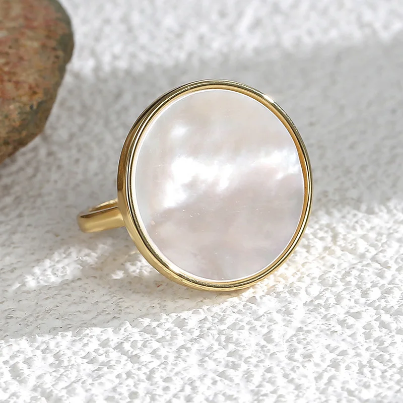 French Retro Simple Natural Shell Stone Round Ring for Woman Fashion Temperament Knuckle Ring Index Finger Ring Girl Jewelry