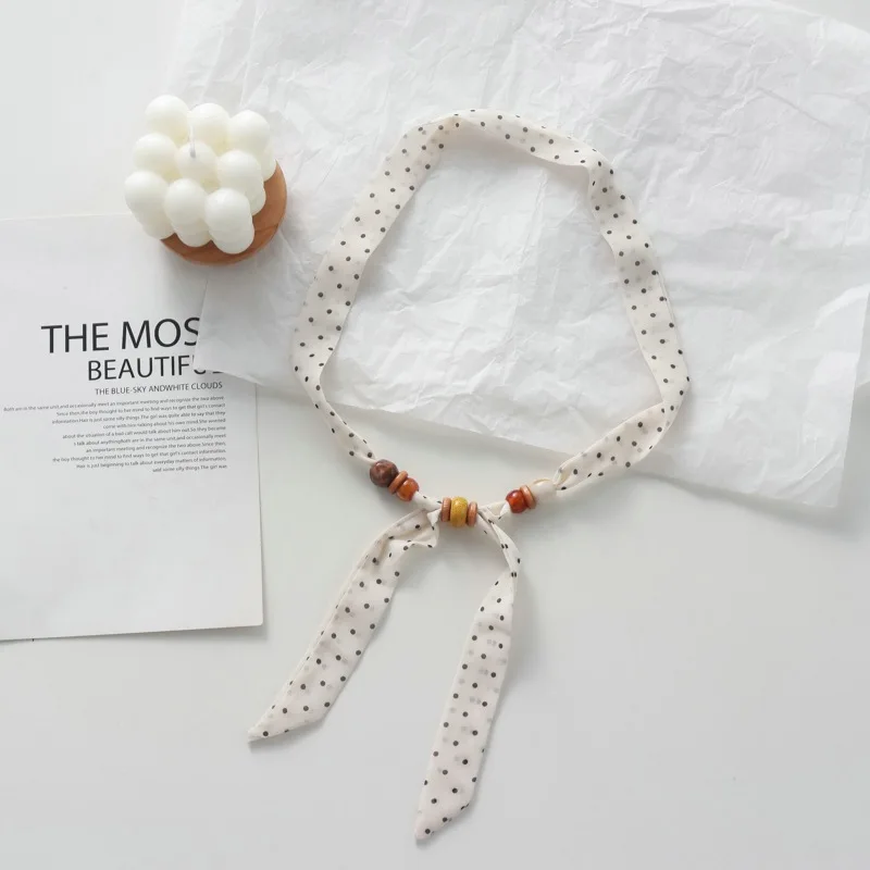 

Polka Dot Beaded Scarf Necklace for Women Niche Design Adjustable Fabric Clavicle Chain Neck Scarf Sweater Accessories