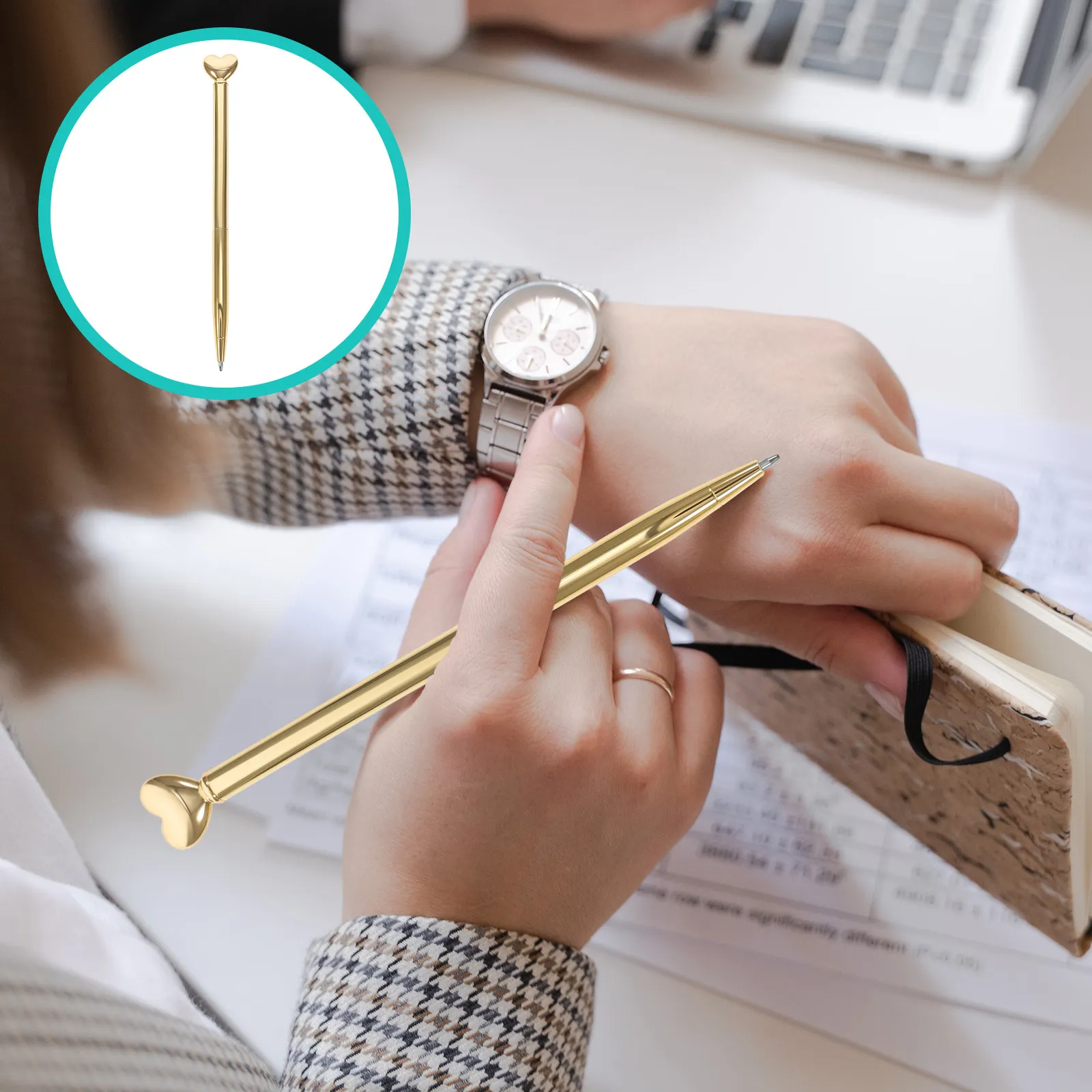 

12Pcs Stylish Metal Heart-Shaped Ballpoint Pens Premium Ink Ergonomic Grip Creative Learning Pen Portable Daily Use Writing Tool