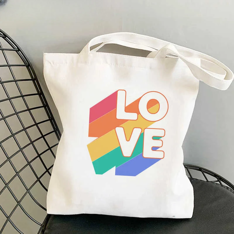 

Tote Bag Lgbt Pride Rainbow Shopping Bag Eco Shopping Tote Bolsa Canvas Grocery Bag Reciclaje Woven Sac Cabas Custom