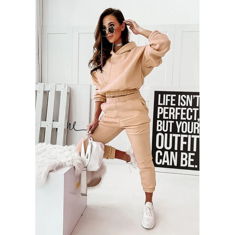 

Wepbel Pants Exercise Hooded Long-Sleeved Trousers Solid Color Hoodies Women Sweatshirts Fashion Casual Two-Piece Suit Trousers