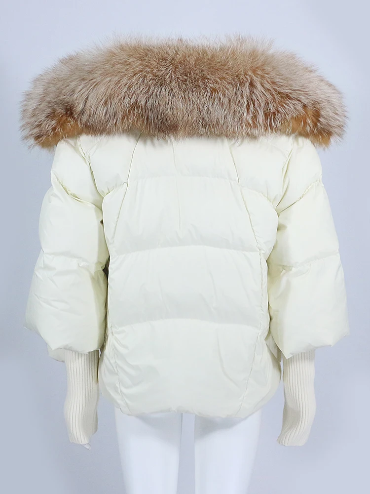 Imagem -06 - Menina Bonita Nova Moda Natural Real Gola de Pele de Raposa Pato Branco para Baixo Jaqueta Inverno Feminino Quente Solto Cabolsa Grosso Luxo Outerwear