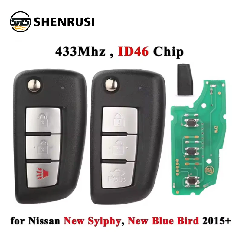 

SHENRUSI 433Mhz ID46 Car Key Remote Control for Nissna New Blue Bird Sylphy Tiida 2015 2016 2017 2018 3/4 Buttons Flip Auto Fob