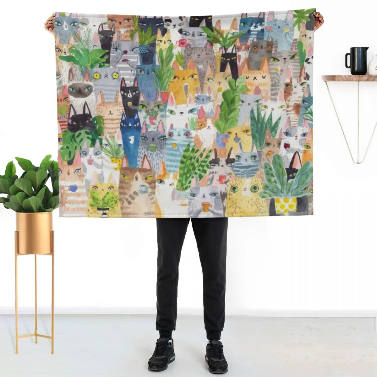 Lots of cats and plants Throw Blanket Travel Decorative Sofas Thermal anime Winter beds Blankets For Sofas Blankets