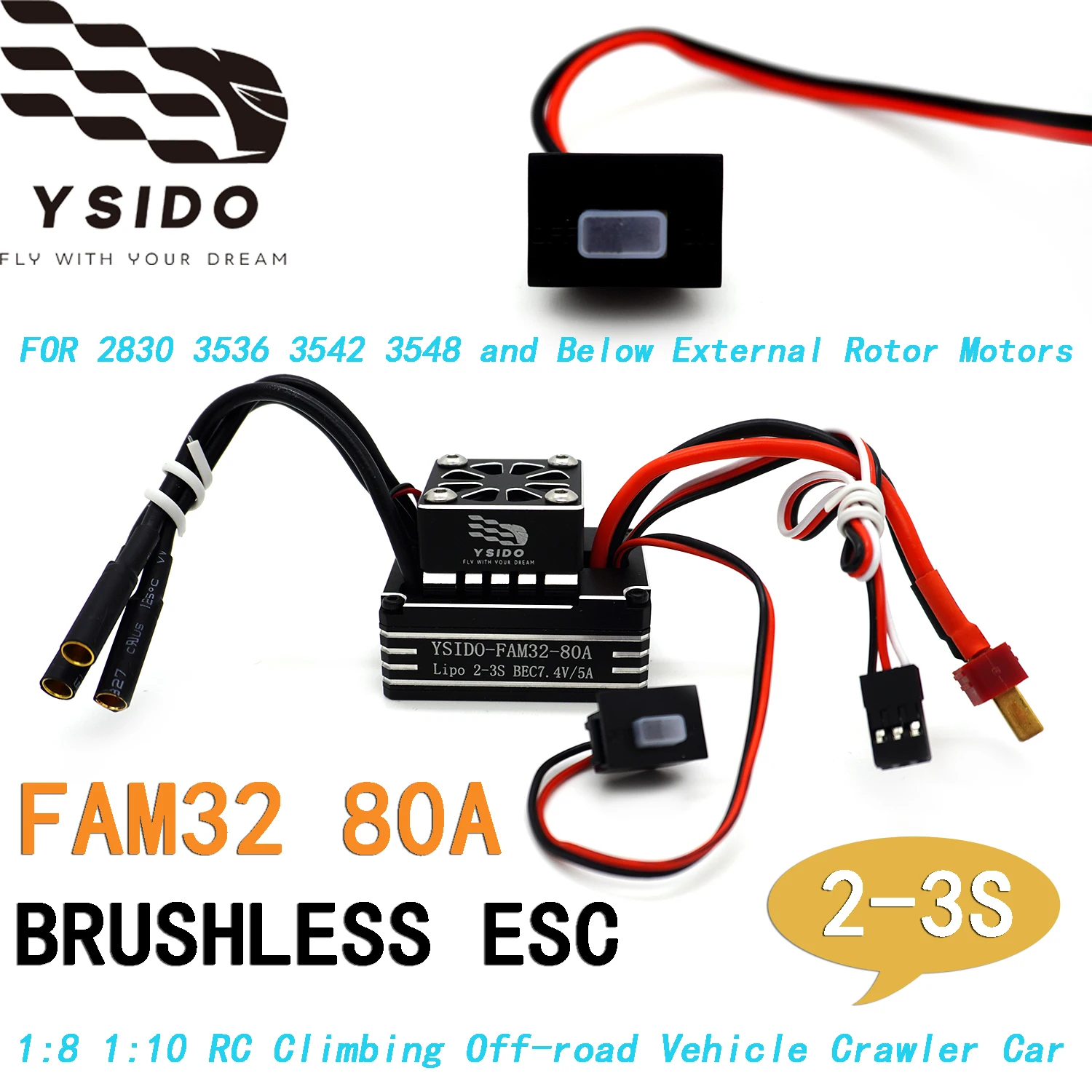 

Бесщеточный регулятор скорости FAM32 80A ESC 2-3S с охлаждающим вентилятором для двигателей 1:8 1:10 2830 3536 3542 3548 RC Climbing Off-Road Cars