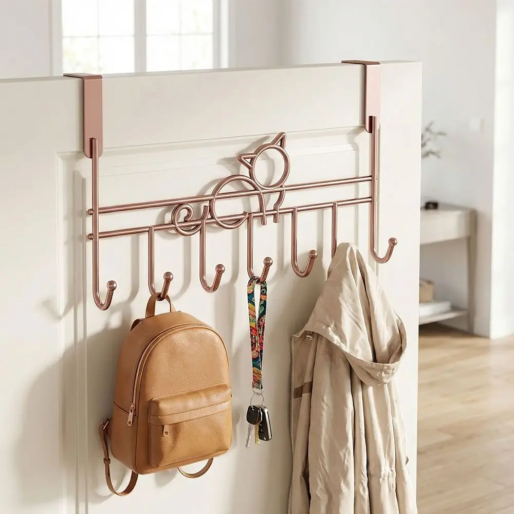 

7 Hooks Over Door Hooks Space Saving Multifunction Hanging Storage Rack Universal Household Good Load-Bearing Door Hanger Rack