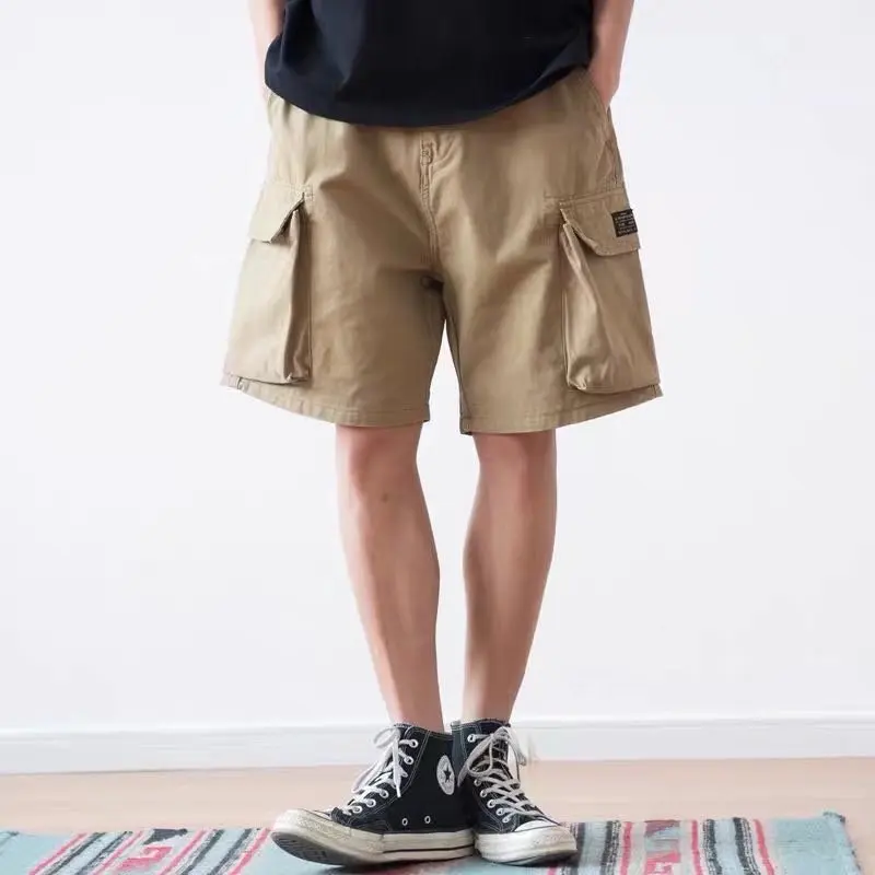 

Рабочие шорты, мужские летние тонкие прямые брюки большого размера с пятью точками, модные спортивные брюки в корейском стиле, повседневные брюки с большим карманом