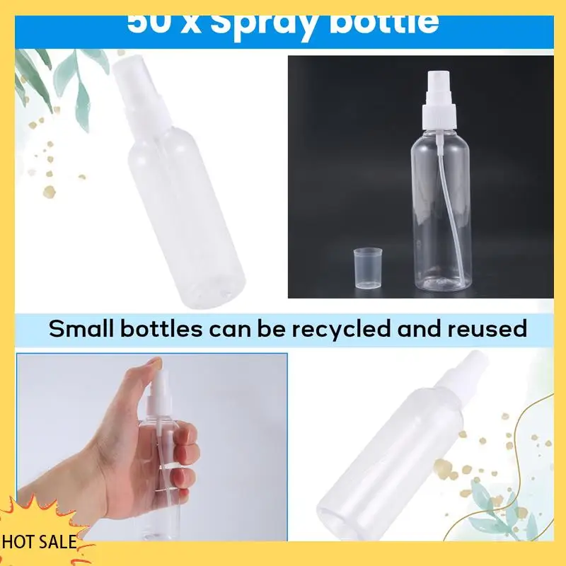 

A66Z 50PCS 100 Ml Transparent Plastic Perfume Atomizer Small Mini Empty Spray Refillable Bottle Travel Bottles Set