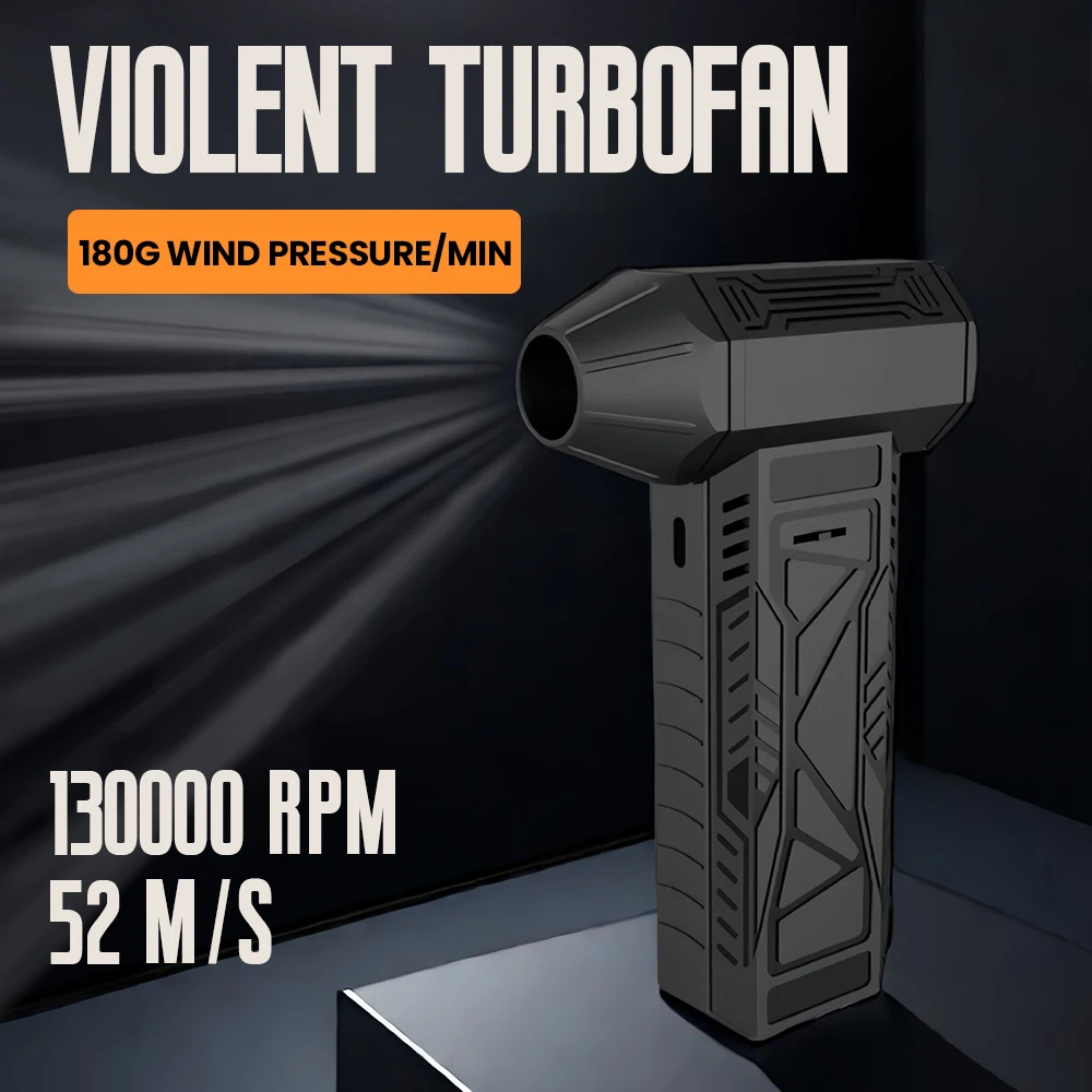 Ventilateur Turbo Violent, Haute Vitesse, 52 Mumental, Moteur Brushless, Portable, Déterminer Électrique, Souffleur, Nettoyeur de Poussière, Noir, 130000 tr/min