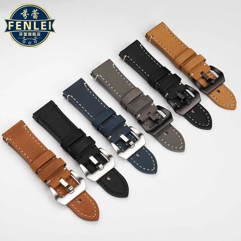 حزام ساعة من جلد الحصان المجنون للرجال ، إكسسوارات من جلد البقر ، PAM441 البحر السمين ، Lumino PAM1086 ، 22 ، 24 ، 26