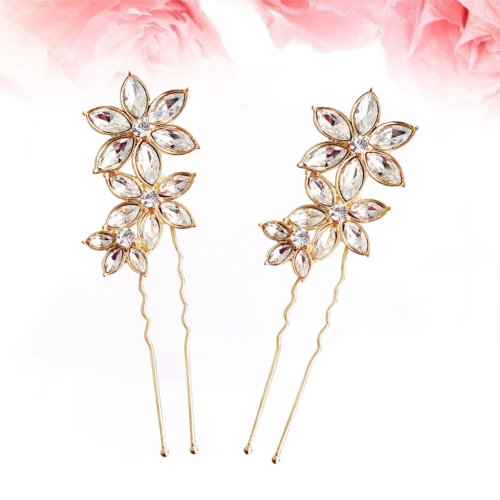 

2 шт., заколки для волос со стразами, свадебные заколки со стразами и цветами, аксессуары, прочный сплав, стильные палочки для волос