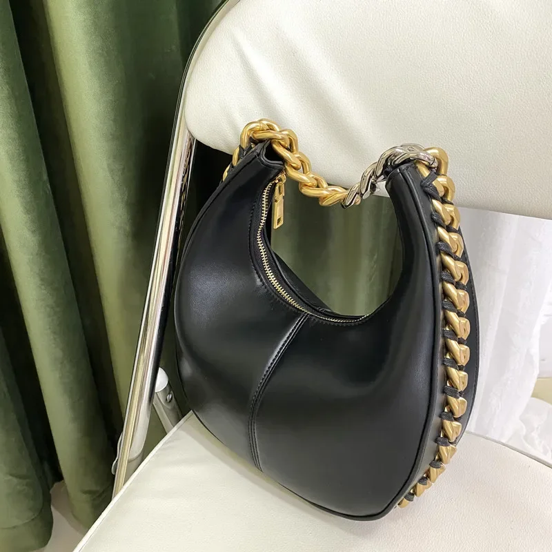 FOR Simple Design Solid Color Contrasting Thick Chain Crescent Female All-Match Shoulder Crossbody Armpit Bag Tote Hobos