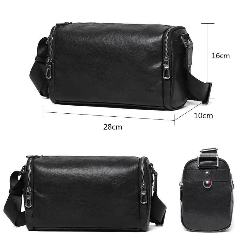 100% Genuine Leather Men Bag Round Boston Bag Small zipper Shoulder Bags Men Fashion Messenger Crossbody Bags Luxury