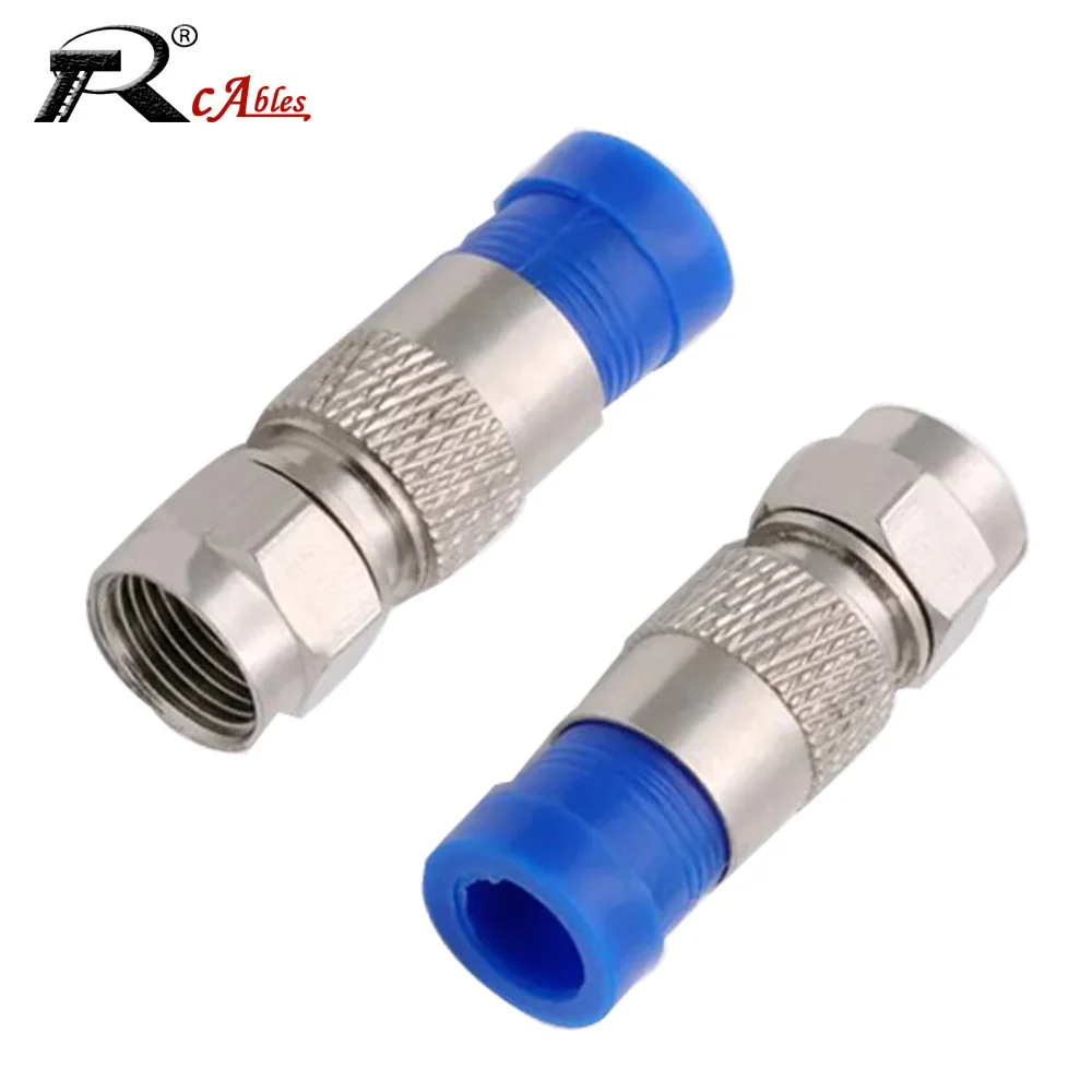 Conector de compresión Coaxial RG6 resistente al agua, conectores F de latón niquelado anticorrosión para Cable de TV de 7,2mm de diámetro